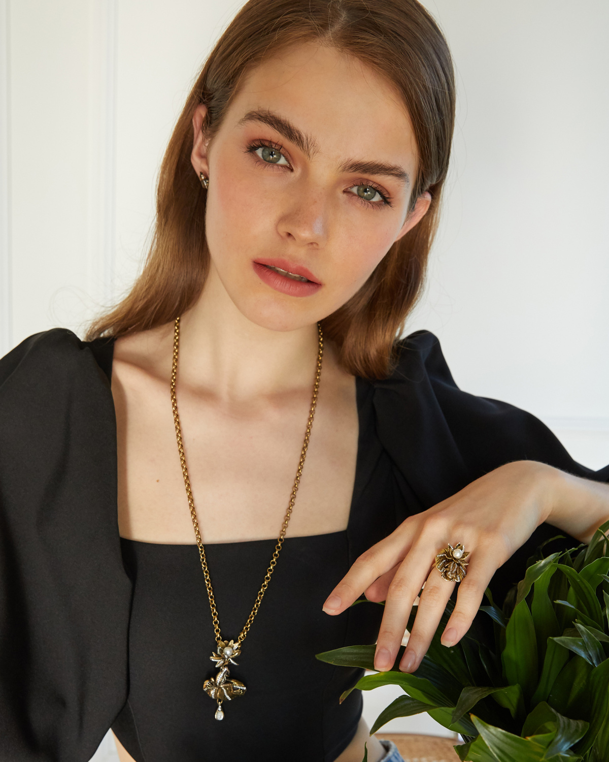 CO1702 PEARL Necklace/Broosh Rana di loto